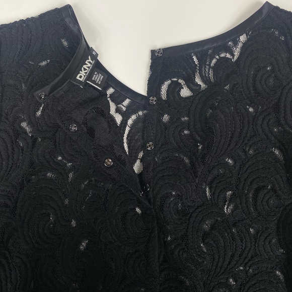 DKNY Black Lace Short-sleeve Top Size 10 - Picture 6 of 8
